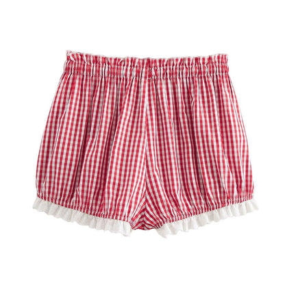 Dam Shorts Rutig Polyester Avslappnad Passform-3