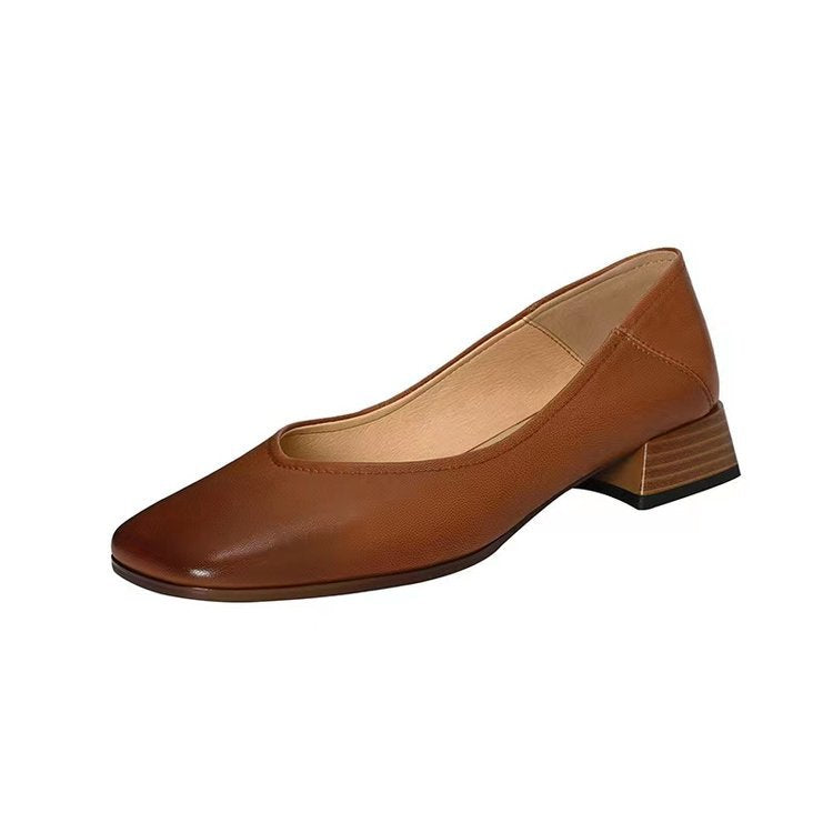 Kvinnor Ballerinas Blockhæl Mjukt Läder 3 cm Komfortable Skor-6