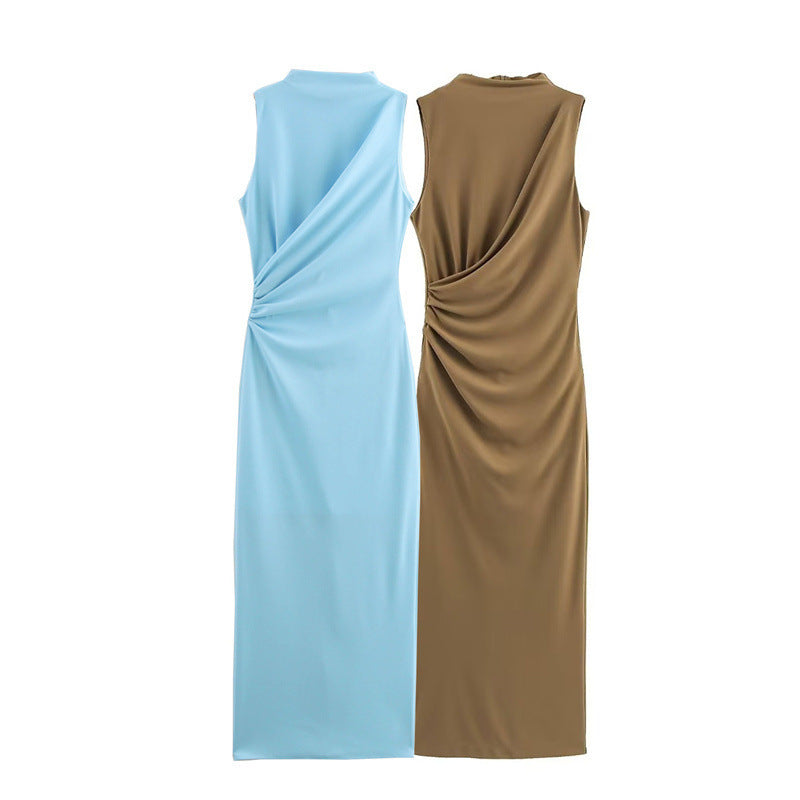 Kvinnors A-Line Klänning Fällbar Polyester Ärmlös Rund Halsringning-2