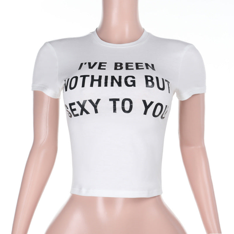 Kvinnors Skördetopp Figurnära Bomull med Uttalande Tryck-1