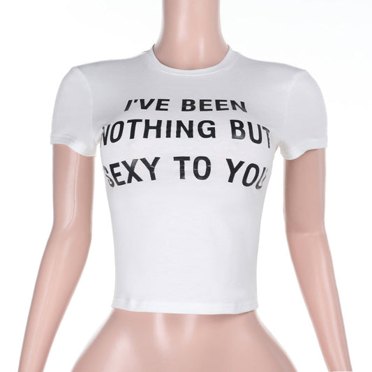 Kvinnors Skördetopp Figurnära Bomull med Uttalande Tryck-1