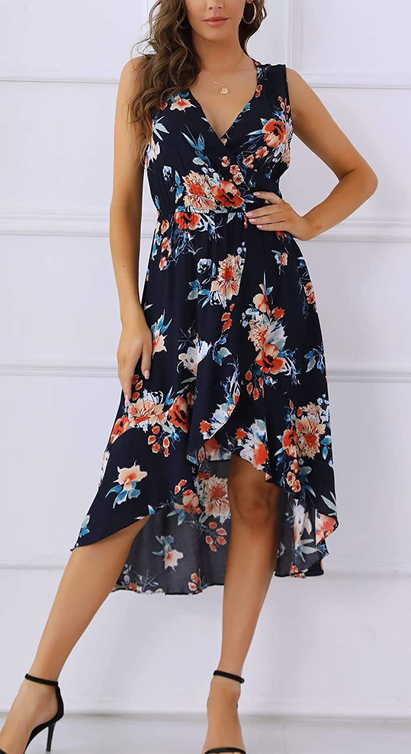 Dam Klänning Wrap Back Lätt Material V-Ringning Ärmlös Fina Dam Klänningar 3