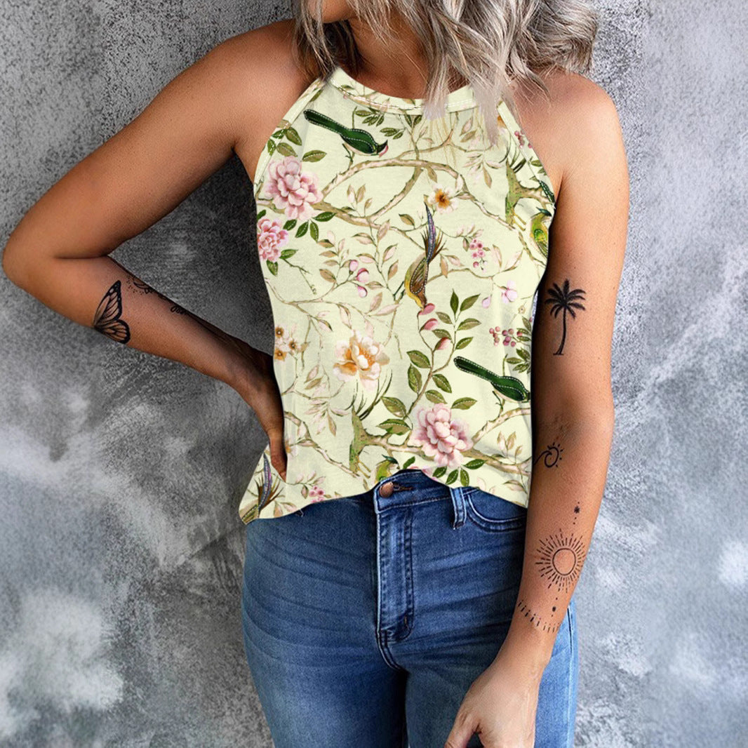 Dam Tank Top Ärmlös Vintage Blommor Polyester-3