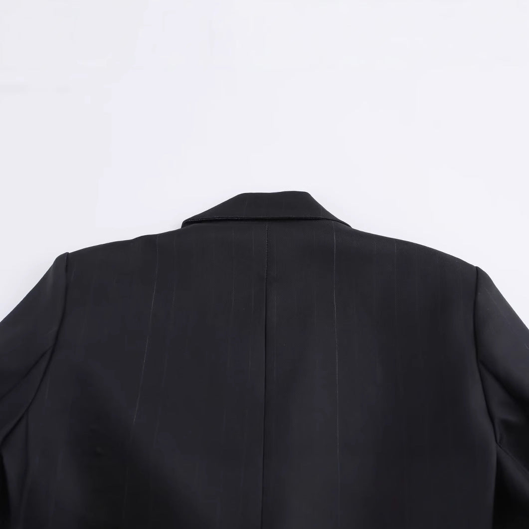 Damklänning Långärmad Randig med Fickor Hartsfärgad Tygblandning-4