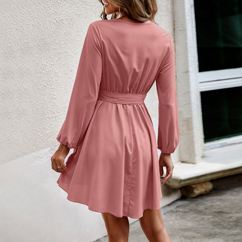 Dam Klänning V-hals A-Line Polyester Fina Dam Klänningar-3