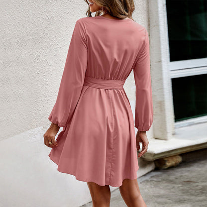 Dam Klänning V-hals A-Line Polyester Fina Dam Klänningar-3