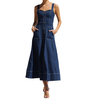 Variant image for Damklänning A-linjeformad Denim Spaghetti Band-4