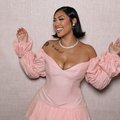 Kvinnors Miniklänning Off-Shoulder Volangärmar Samlad Kjol Andningsbart Tyg 4