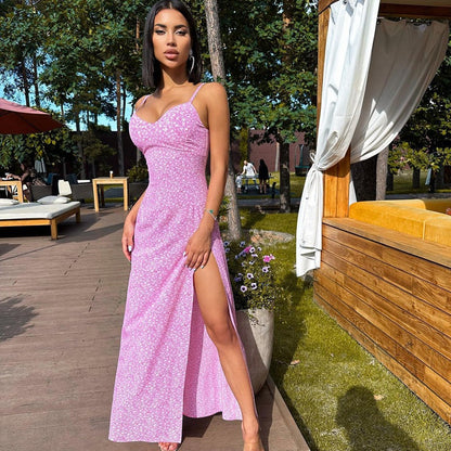 Maxiklänning Dam Ryggfri A-linjeformad Polyester med Slits för Sommar-2