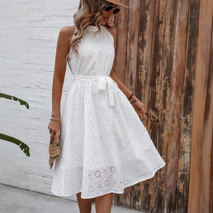 Kvinnors Ärmlös Vippklänning Elastisk Polyester-3