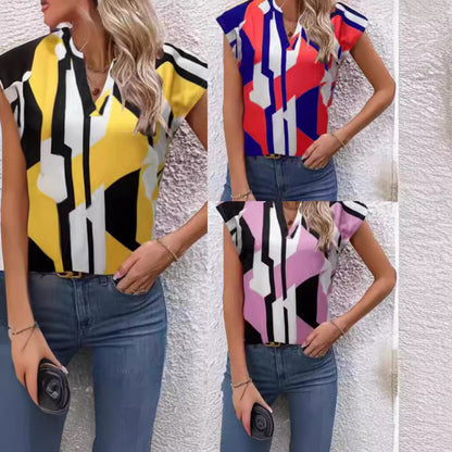 Kvinnors T-shirt V-ringning Färgblockering Polyester 6