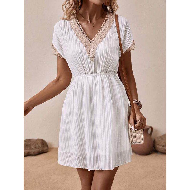 Variant image for Fina Dam Klänningar A-Linje V-Hals Batwing Ärmar Midi Bomull Polyester-1