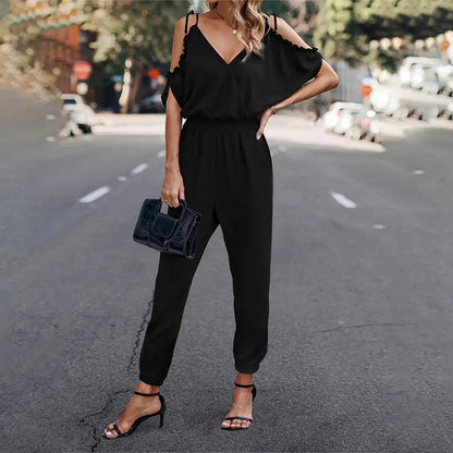 Dam Jumpsuit Öppna Axlar Elastisk Midja Andningsbart Material-2