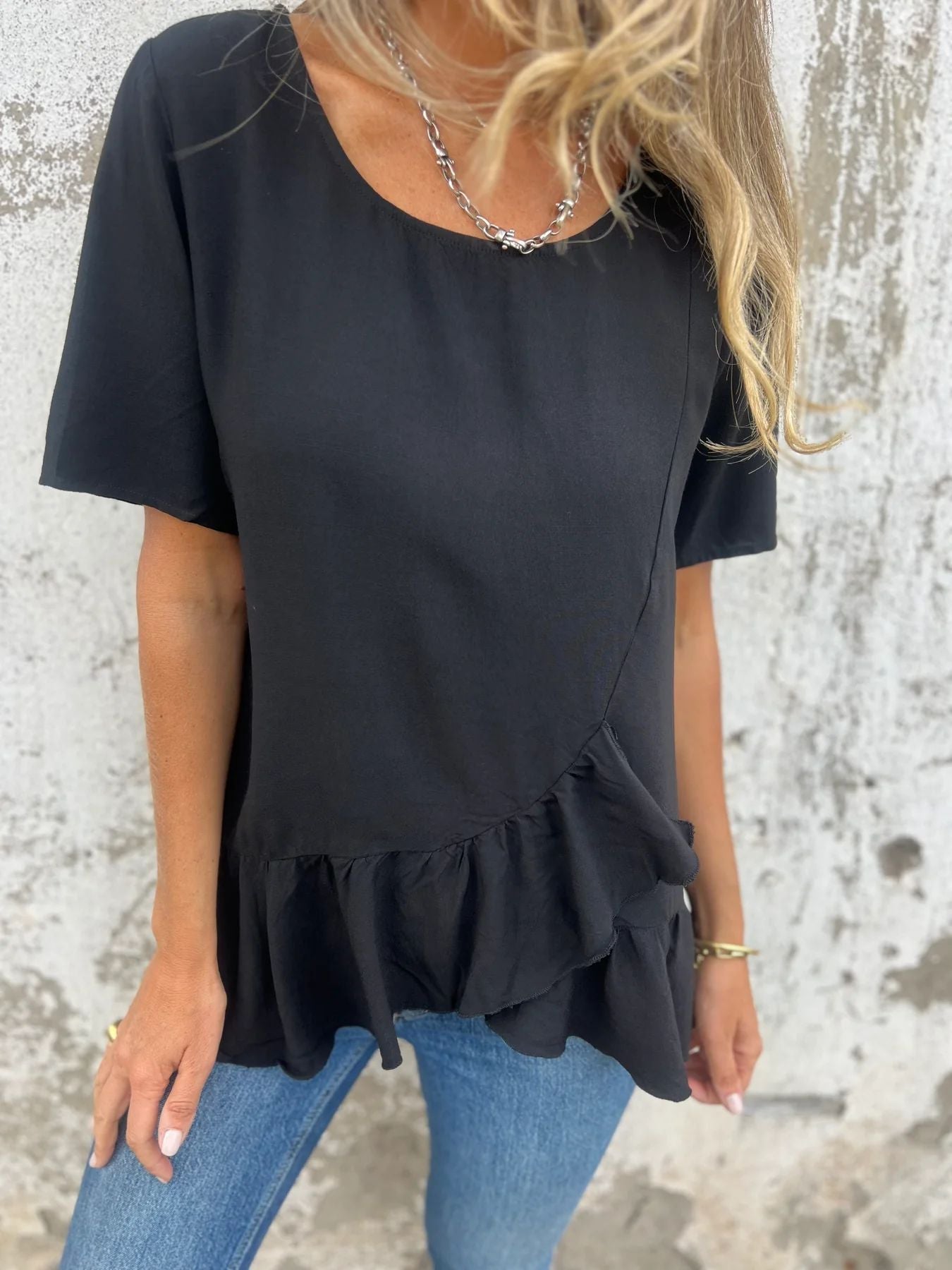 Kvinnors T-shirt Färgblock Bomull-6