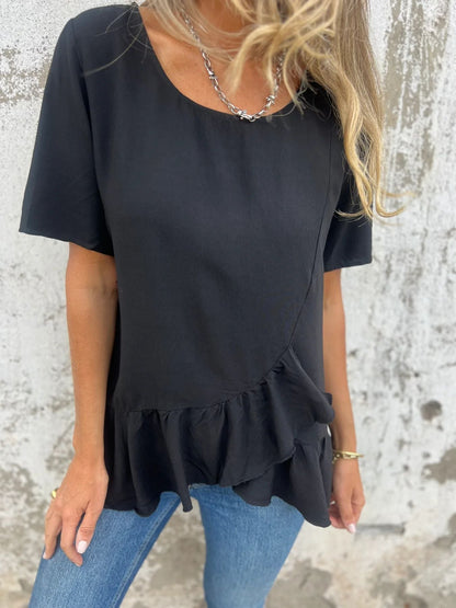 Kvinnors T-shirt Färgblock Bomull-6