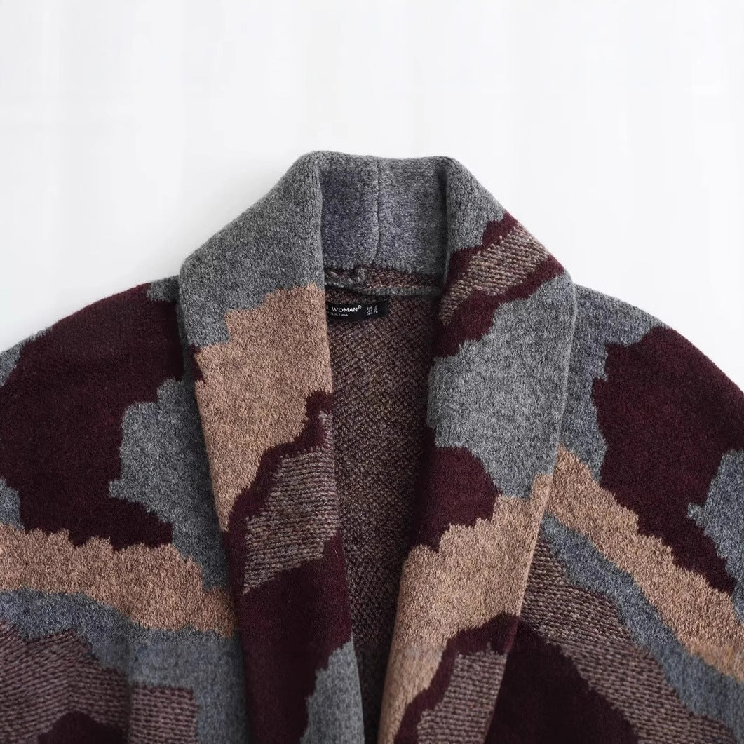 Kvinnors Kappa Bredklipp Mjuk Stickad Tyg Kamouflage-3