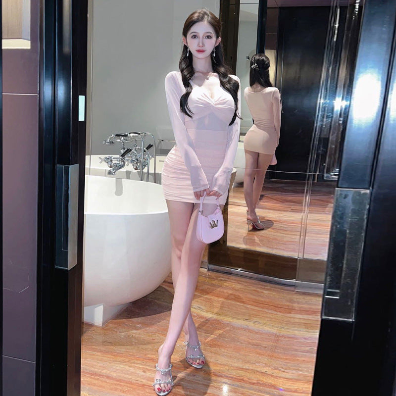 Damklänning Bodycon V-Hals Splicing Polyester Elastan-3