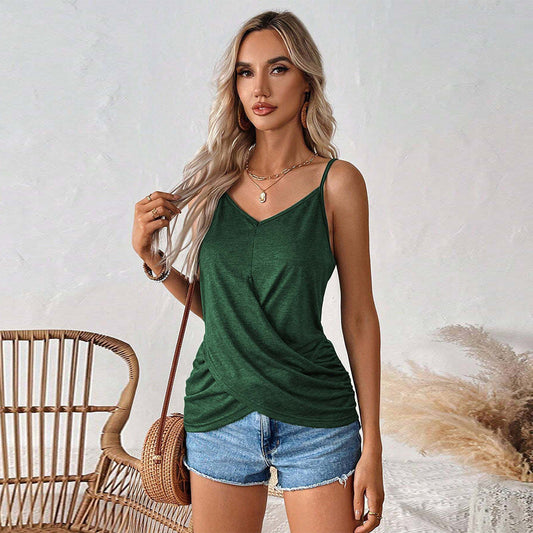 Dam Rynkad Kort Topp Slim Fit Polyester för Festtoppar-1