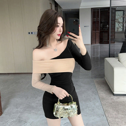 Kvinnors Klänning Asymmetrisk Krage Bodycon Mesh 3