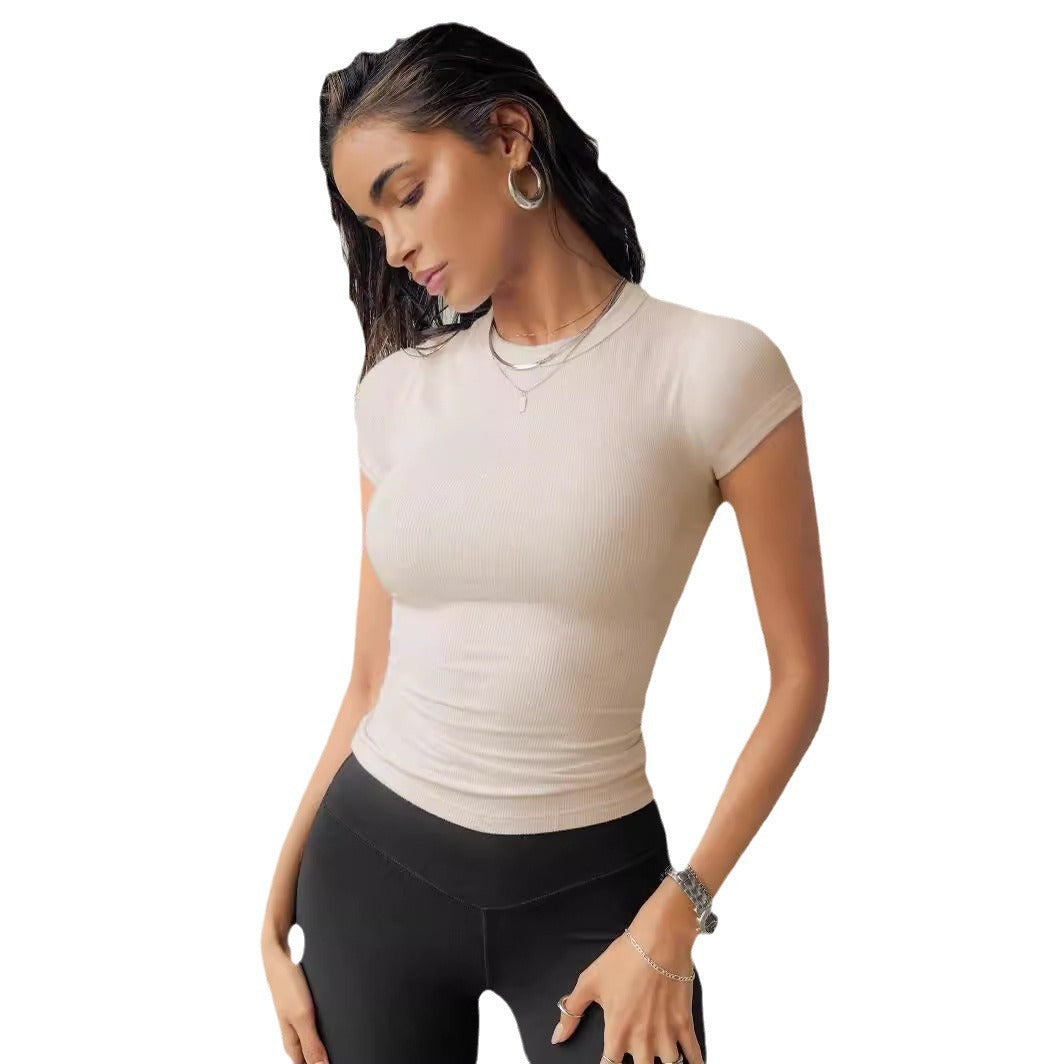 Dam T Shirt Kortärmad Monokrom Polyester Spandex-3