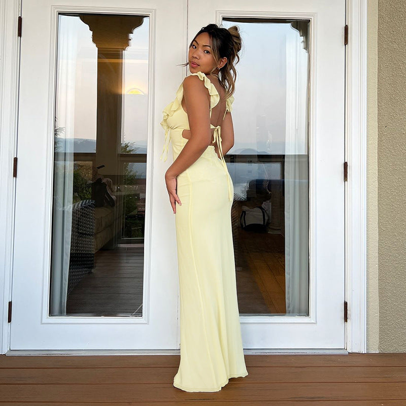 Elegantes Abendkleid für Frauen mit Tiefem V-Ausschnitt und Rüschensaum – Perfekt für Hochzeiten und Festlichkeiten, Hochwertiges Material 3