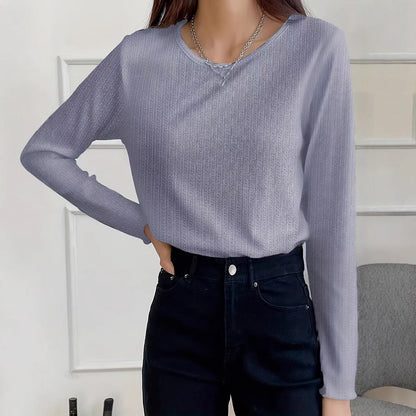 Långärmad T-shirt Dam Mångsidig Puff Streaked Tyg-2