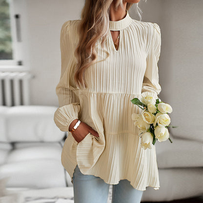 Kvinnors Långärmad Skjorta Ståkrage Polyester Caro-Mönster-2