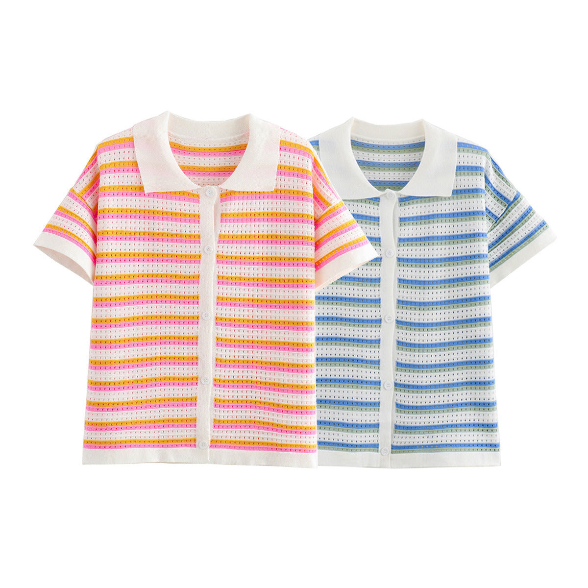 Dam Shorts Set Randig Stickad Topp 100% Bomull Avslappnad Passform-3