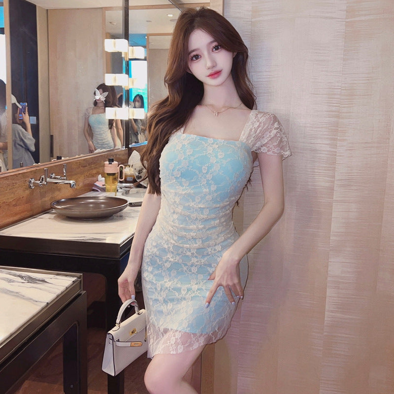 Dam Klänning Axellös Bodycon Spets Elastan-4