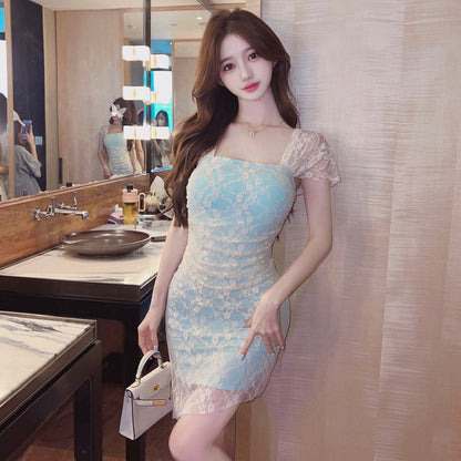 Dam Klänning Axellös Bodycon Spets Elastan-4