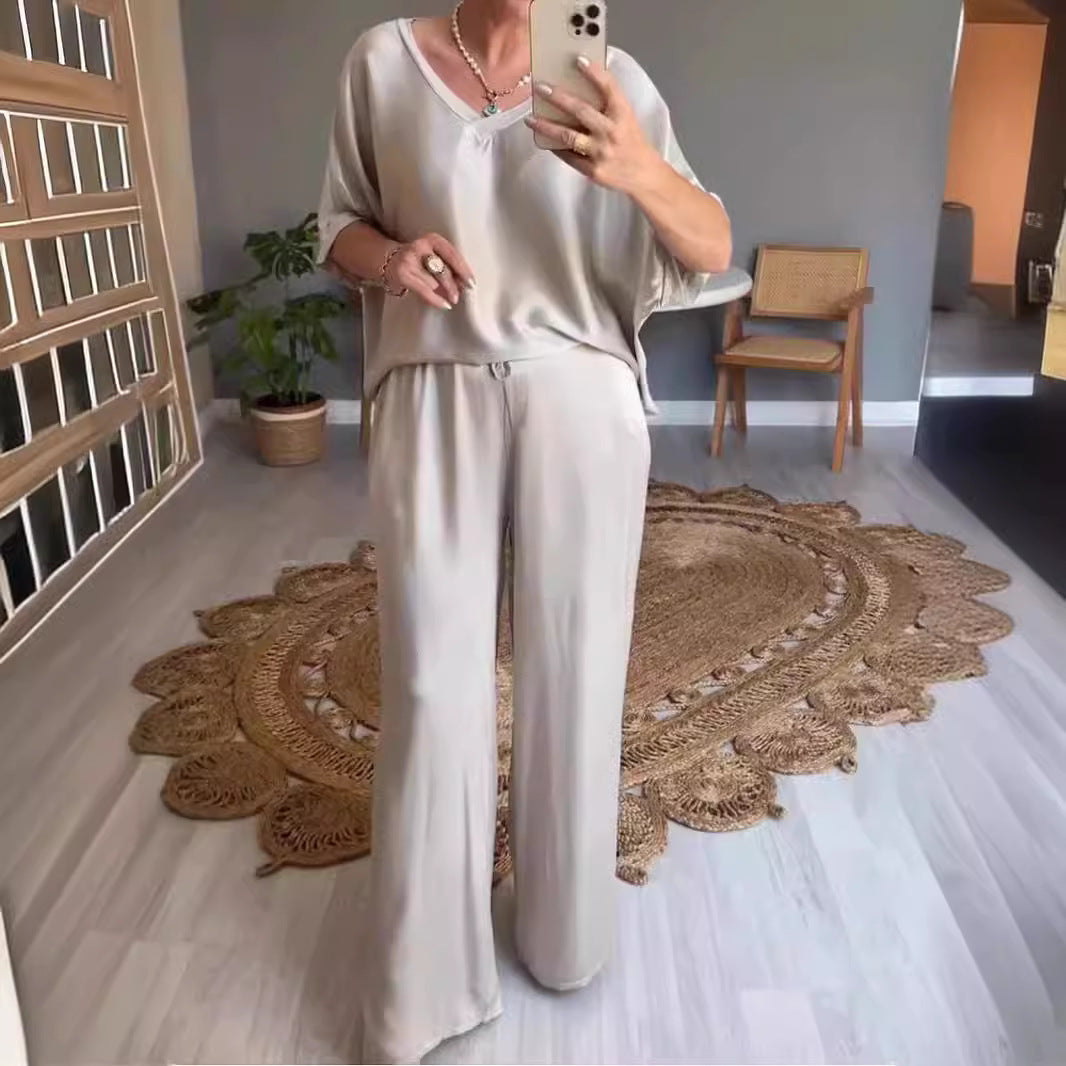 Dam Byxdress V-Hals Tre-Fjärdedelsärmar Siden-6