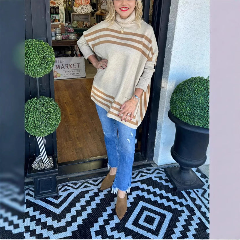 Variant image for Stickad Dam Tröja Randig Halvhög Krage Akryl-6