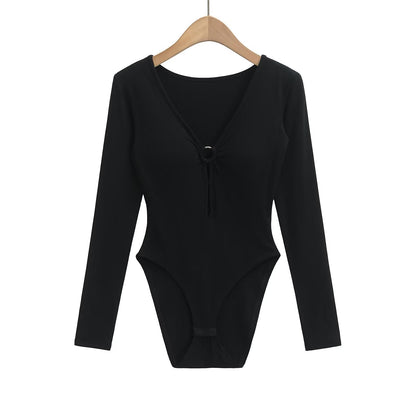 Kvinnor Bodysuit Långärmad V-ringning Mjuk Blandning 3