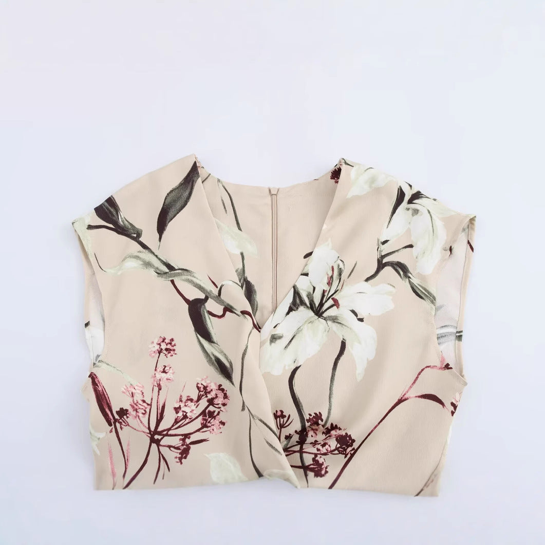 Kvinnor MIDI-klänning V-ringad Blommig Texturerad Polyester-2