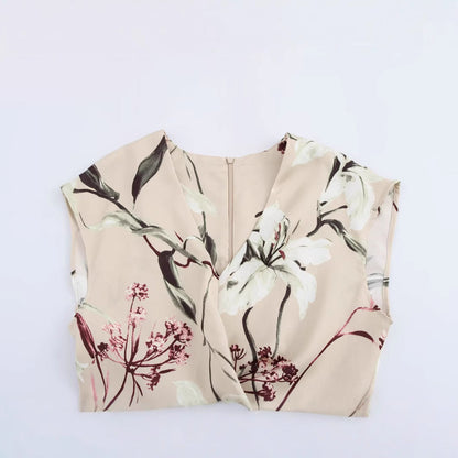 Kvinnor MIDI-klänning V-ringad Blommig Texturerad Polyester-2