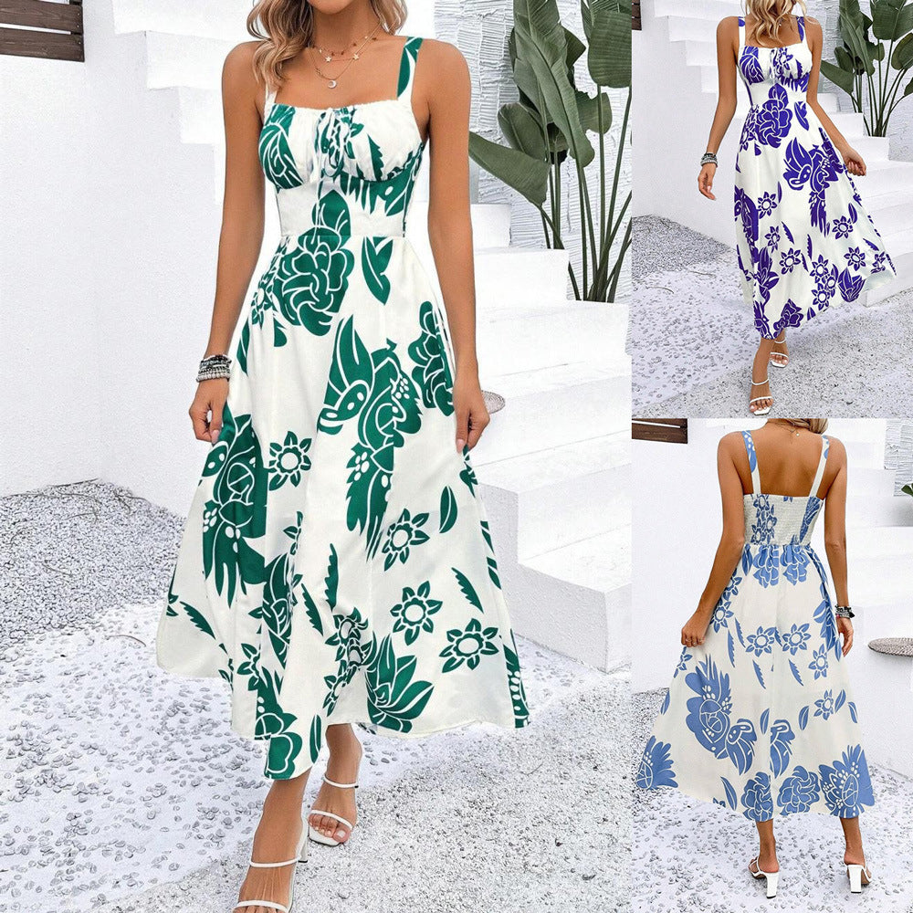 Kvinnors Midiklänning Bröllop Ryggfri Blommig Polyester-2