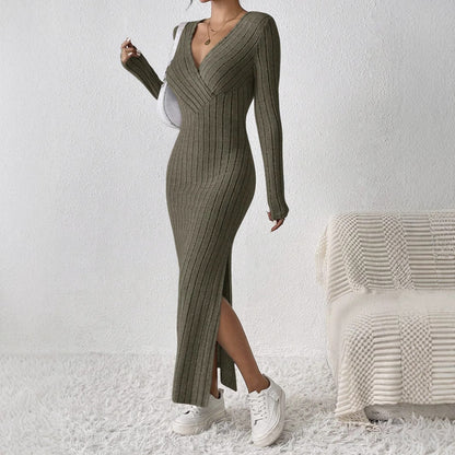 Dam Klänning Bodycon Långärmad Polyester V-Ringning Slim-Fit-4