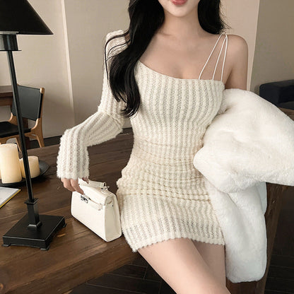 Kvinnor Asymmetrisk Topp Stickad Andningsbart Material 3