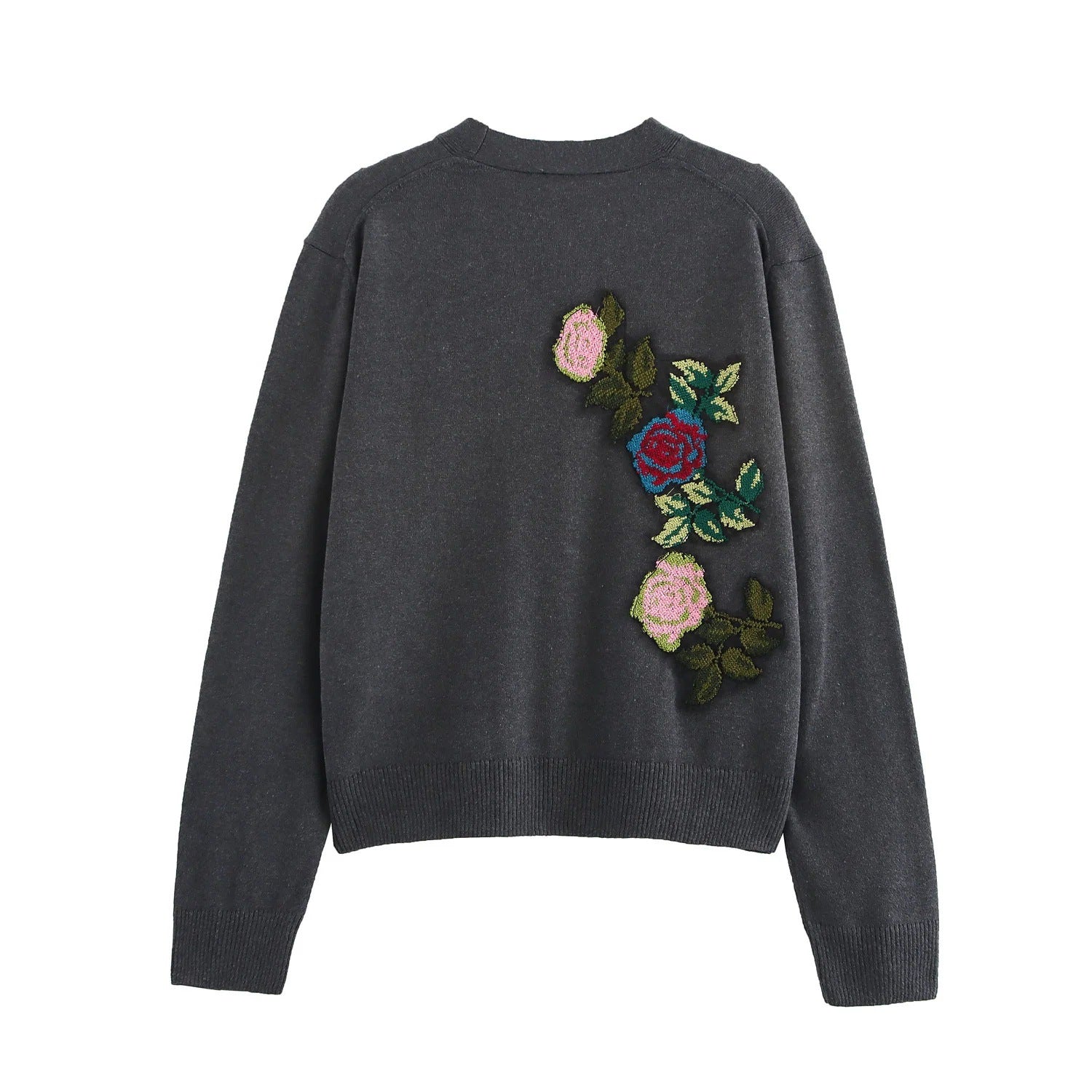 Kvinnors Cardigan Blommig Broderdesign Mjukt Tyg-2