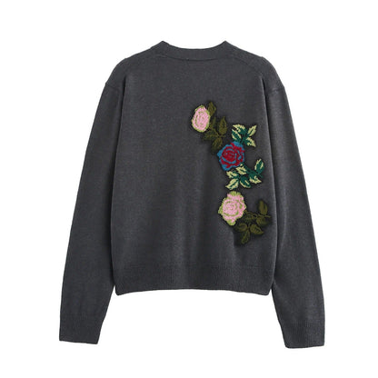 Kvinnors Cardigan Blommig Broderdesign Mjukt Tyg-2