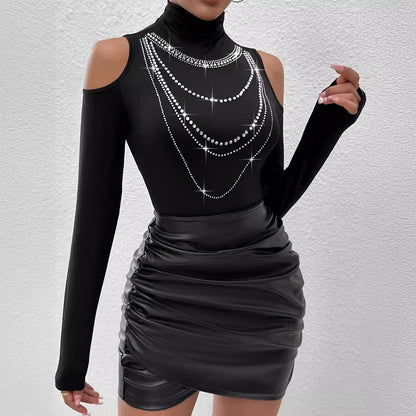 Dam T-Shirt Slim Fit Stickad Mjuk Kvalitet-2