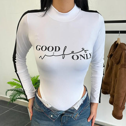 Dam Bodysuit Långärmad Modern Design Stretchigt Tyg 4