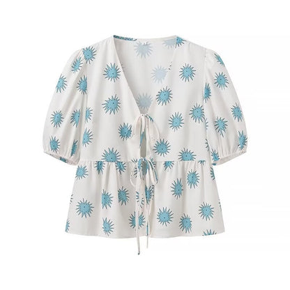 Damset V-ringning Långa Byxor Polyester-2