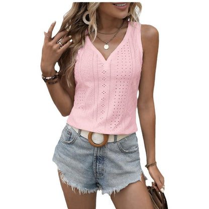 Dam Löst Sittande Tank Top V-Ringning Polyester-5