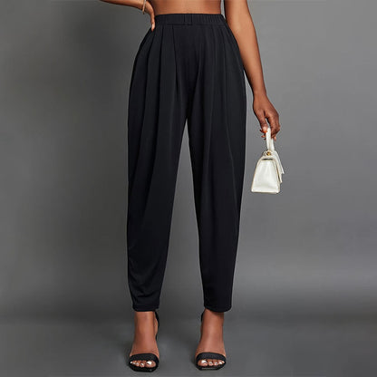 Kvinnor Harembyxor Lös Passform Veckad Design Mjuk Tygblandning 1