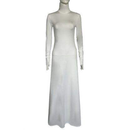 Dam Maxiklänning Figurbetonad Hög Krage Andningsbart Tyg-1