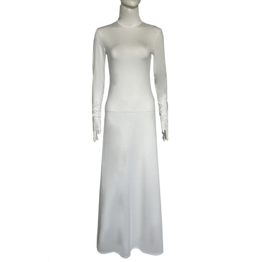 Dam Maxiklänning Figurbetonad Hög Krage Andningsbart Tyg-1