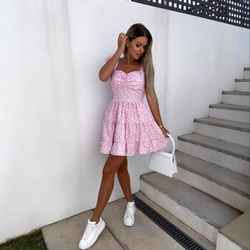 Kvinnors A-linjeformad Klänning Tryckt Polyester Mini Ärmlös-4