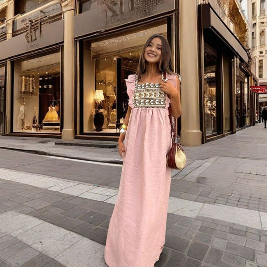 Dam Klänning Lång Färgblock Polyester Ärmlös Elegant-1