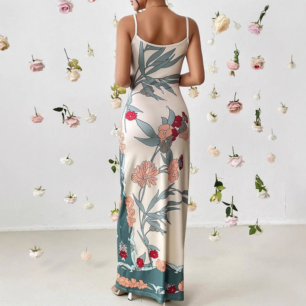 Dam Maxiklänning Blommig Kroppsnära Polyester-3